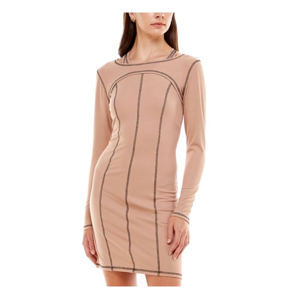 NO COMMENT Womens Body Con Short Dress Beige Sleeveless Party Shrug Juniors M